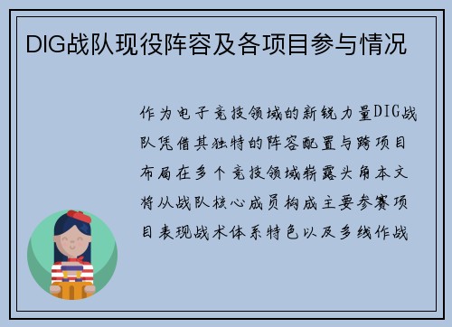 DIG战队现役阵容及各项目参与情况